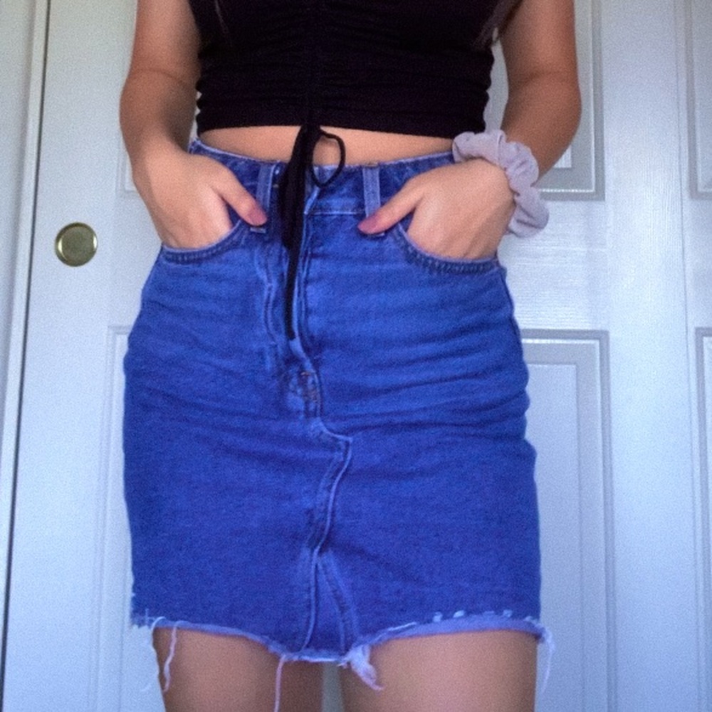 Blue denim skirt
